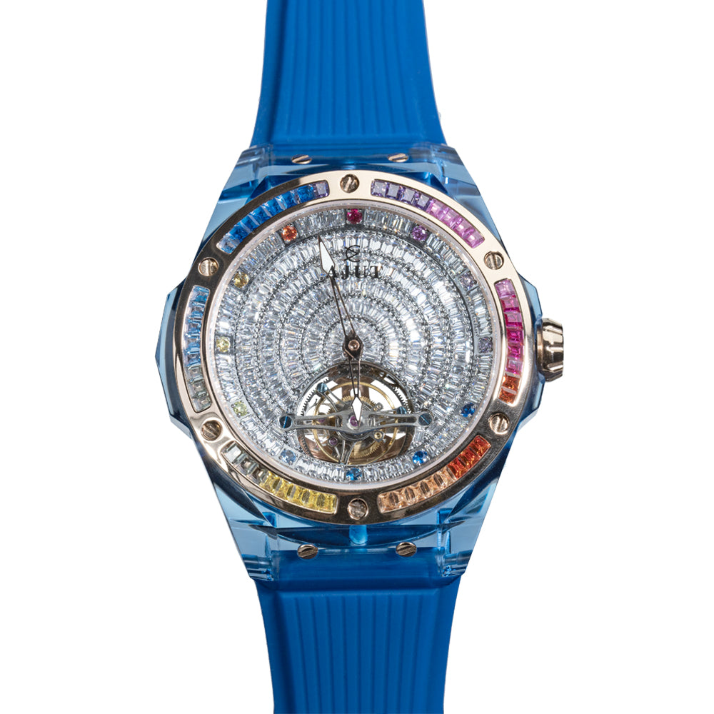 AJUT Automatic Tourbillon Crystal Case Watch Men Sapphire Mirror Square Diamond Surface Flying Mechanical Wristwatches 0521