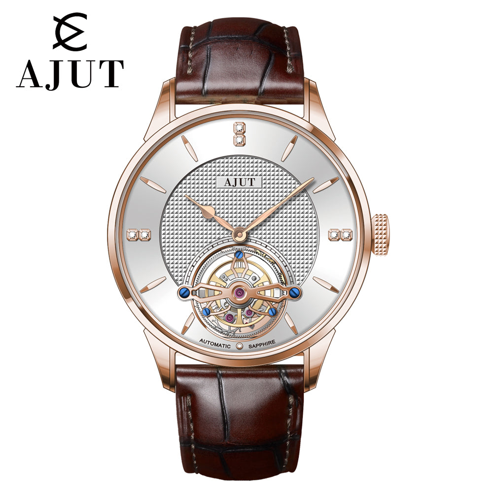 AJUT automatic tourbillon watch mens sapphire hollow movement flying tourbillon watches for man sapphire simple style 0253