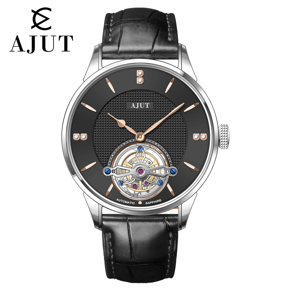 AJUT automatic tourbillon watch mens sapphire hollow movement flying tourbillon watches for man sapphire simple style 0253