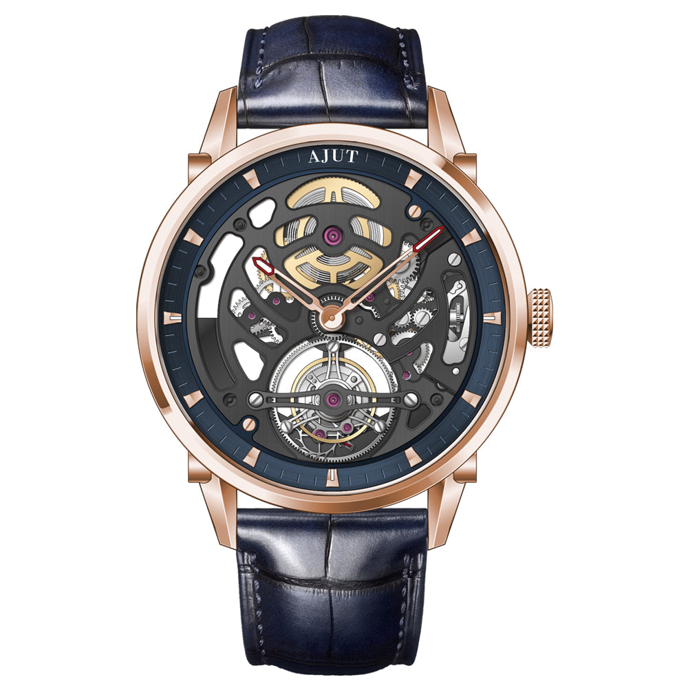 AJUT Automatic Tourbillon Movement Men's Watch Sapphire Stainless Steel Self Winding Mechanical Skeleton Watches For Man 0343