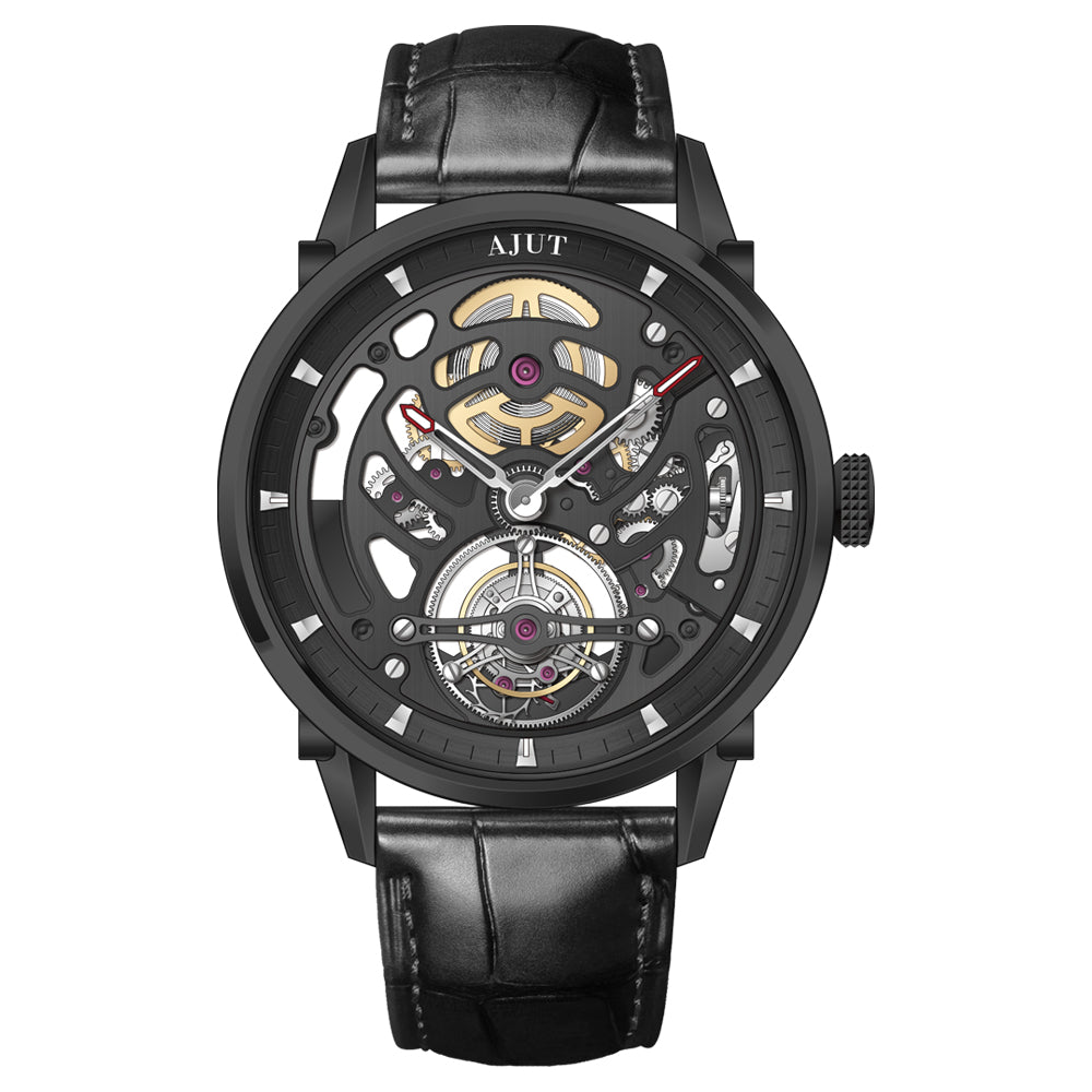 AJUT Automatic Tourbillon Movement Men's Watch Sapphire Stainless Steel Self Winding Mechanical Skeleton Watches For Man 0343