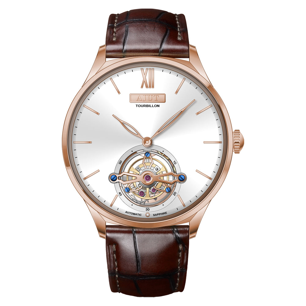 AJUT automatic tourbillon movement men watch vintage sapphire glass simple dial self wind mechanical watches for men Business 0345