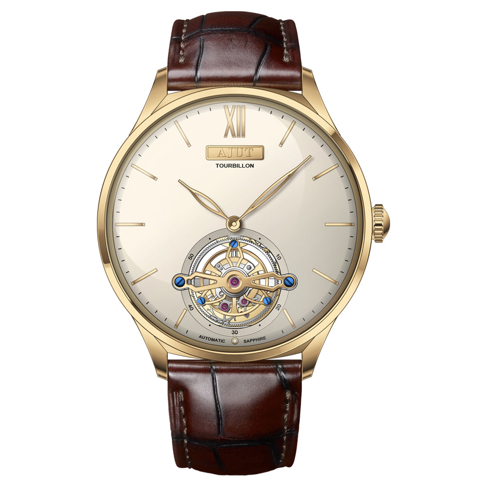 AJUT automatic tourbillon movement men watch vintage sapphire glass simple dial self wind mechanical watches for men Business 0345