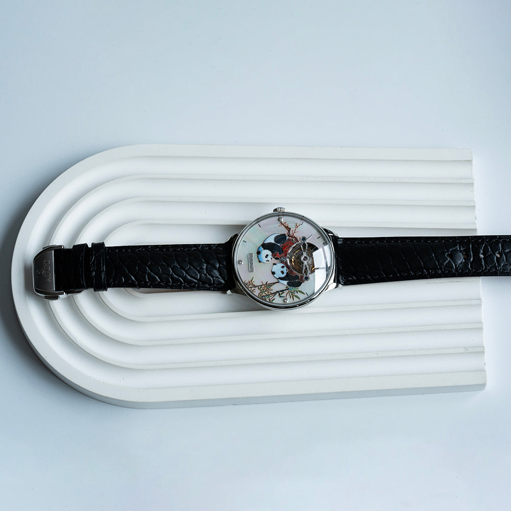 AJUT Automatic Tourbillon Movement Men Watch Sapphire Mechanical Panda Dial Watches Man 0346