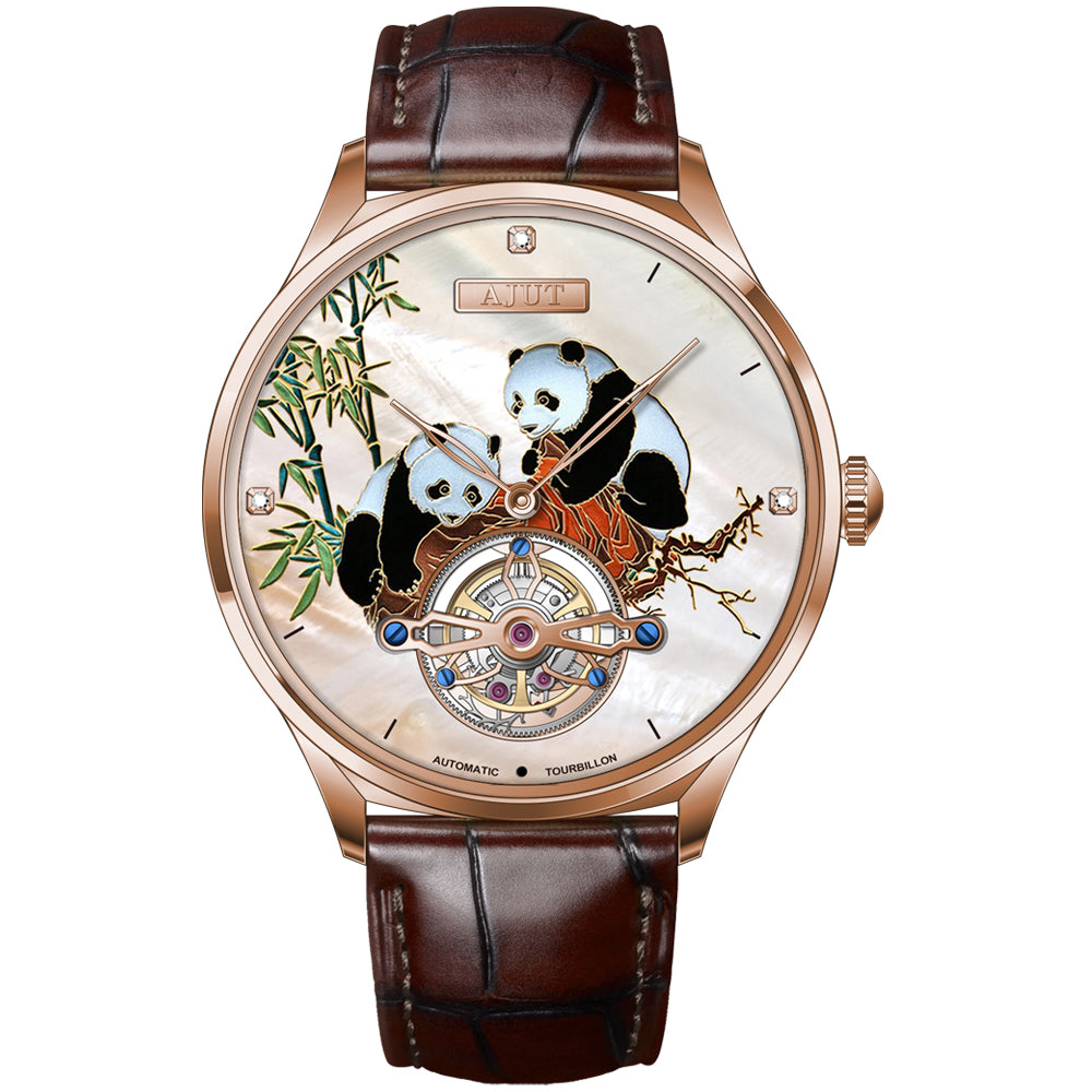 AJUT Automatic Tourbillon Movement Men Watch Sapphire Mechanical Panda Dial Watches Man 0346
