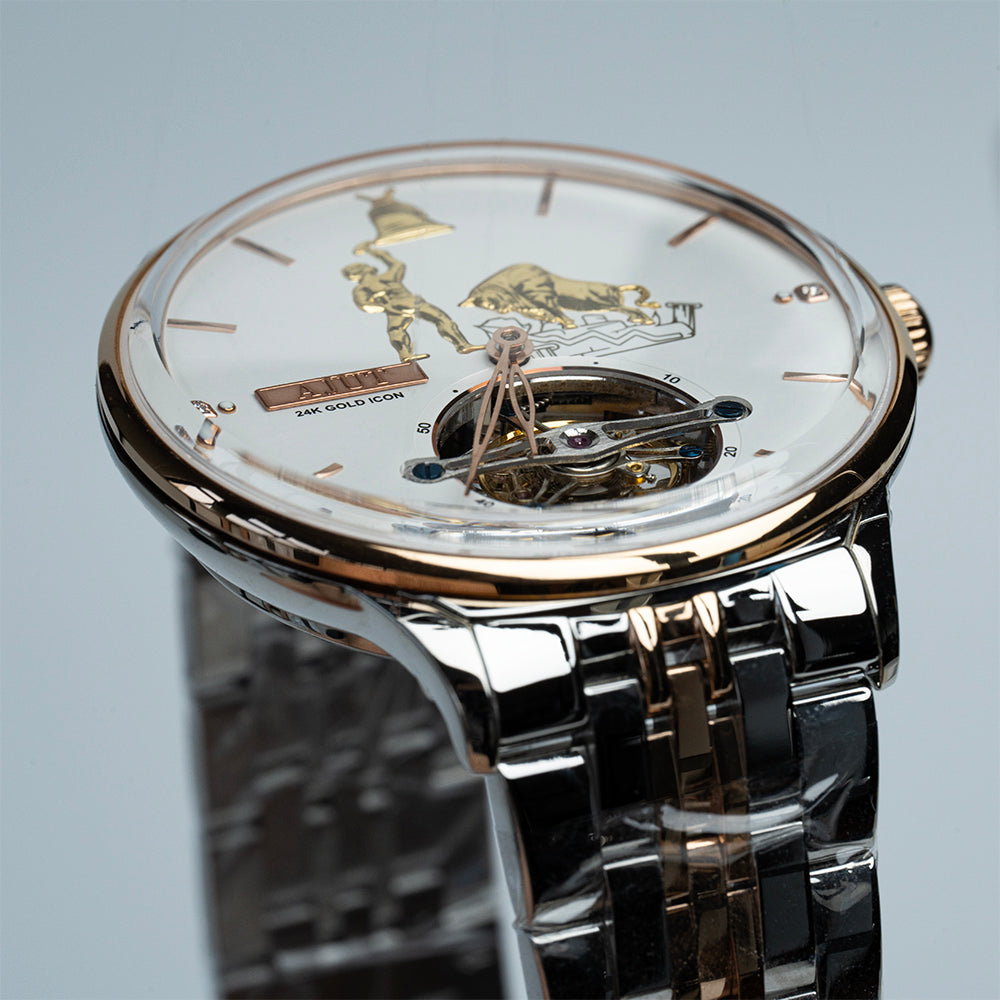 AJUT luxury automatic tourbillon movement watches for men mechanical sun-patterned surface with 24K gold figures man watch 0375
