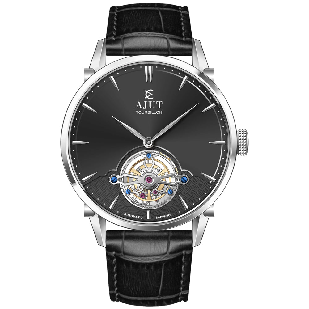 AJUT Luxury Automatic Tourbillon Watch For Men Self Winding Mechanical Movement Business Tourbillon Man Watches Sapphire 0358