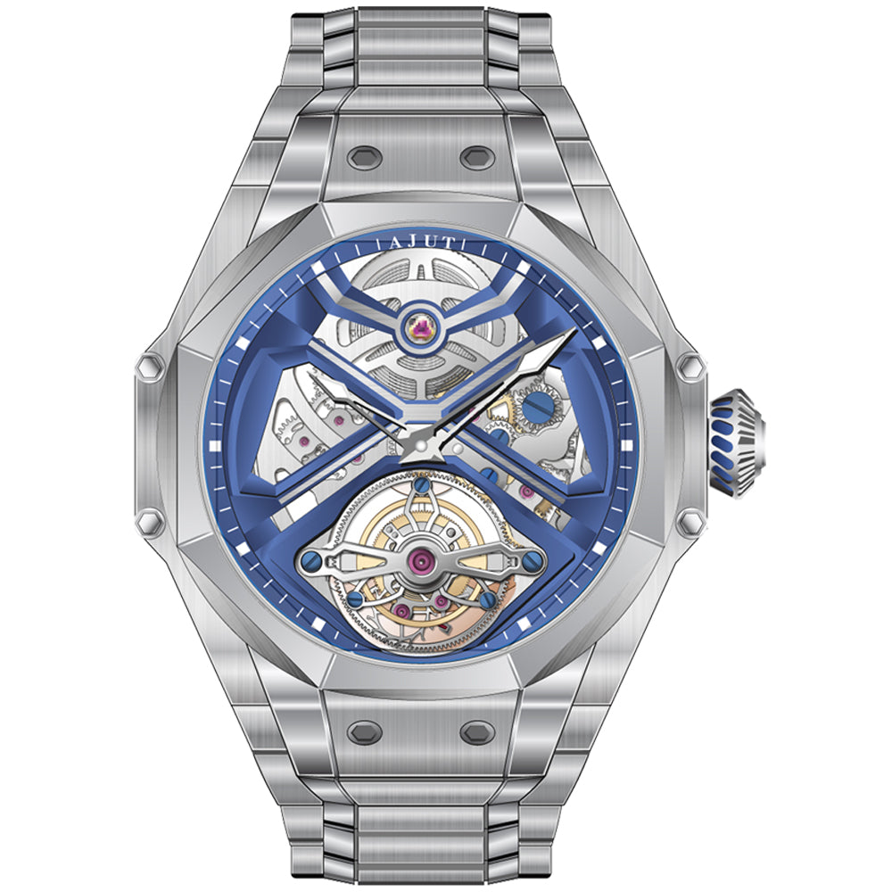 AJUT Automatic Skeleton Tourbillon Movement Watches Men Sapphire Steel Mechanical Luxury Wristwatch 0370