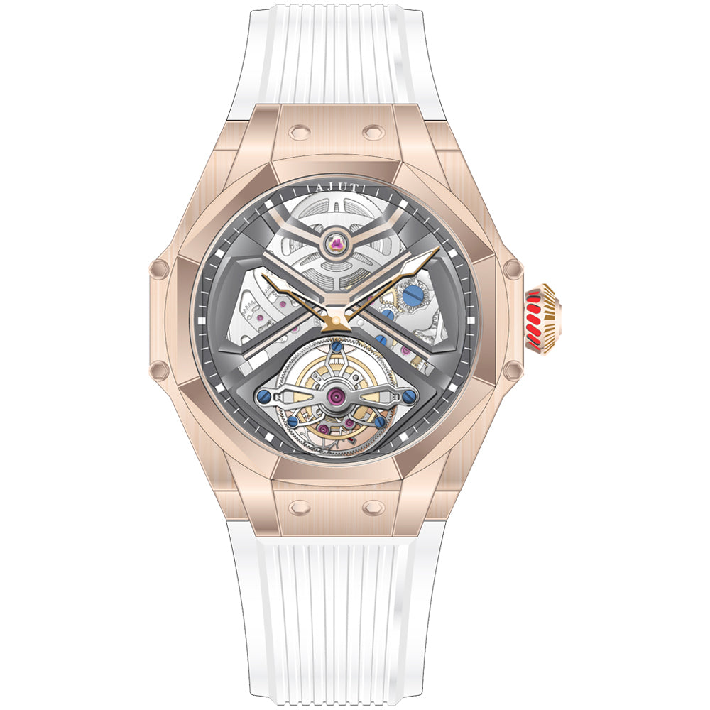 AJUT Automatic Skeleton Tourbillon Movement Watches Men Sapphire Steel Mechanical Luxury Wristwatch 0370