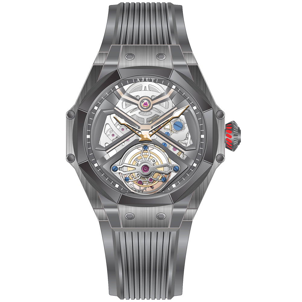 AJUT Automatic Skeleton Tourbillon Movement Watches Men Sapphire Steel Mechanical Luxury Wristwatch 0370