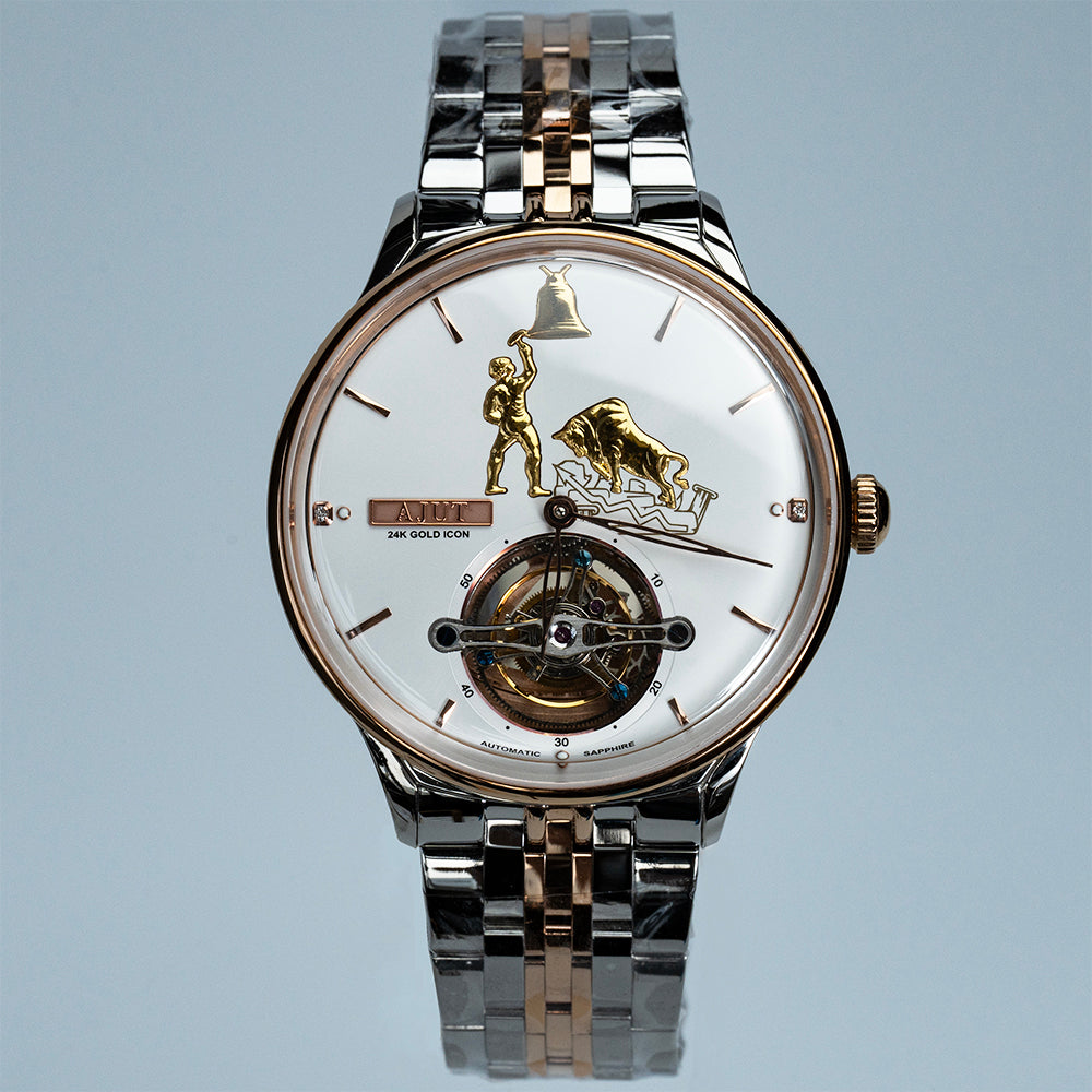 AJUT luxury automatic tourbillon movement watches for men mechanical sun-patterned surface with 24K gold figures man watch 0375