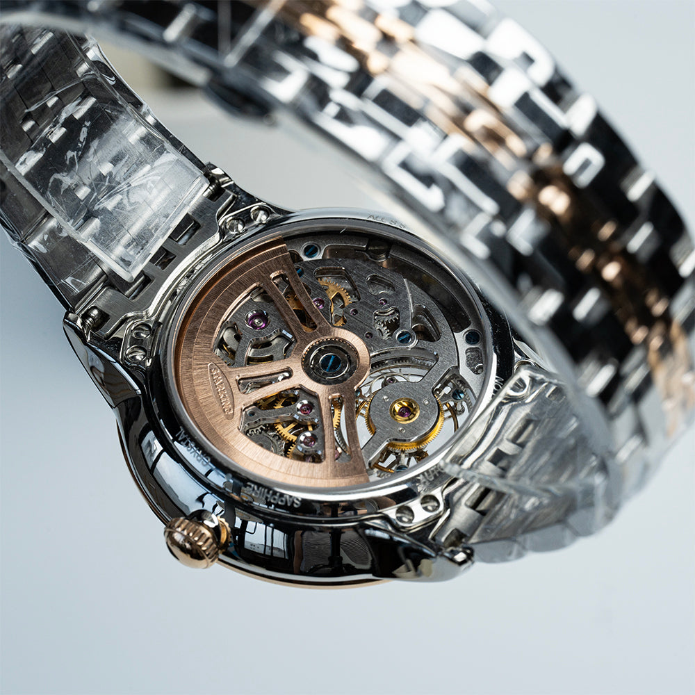 AJUT luxury automatic tourbillon movement watches for men mechanical sun-patterned surface with 24K gold figures man watch 0375