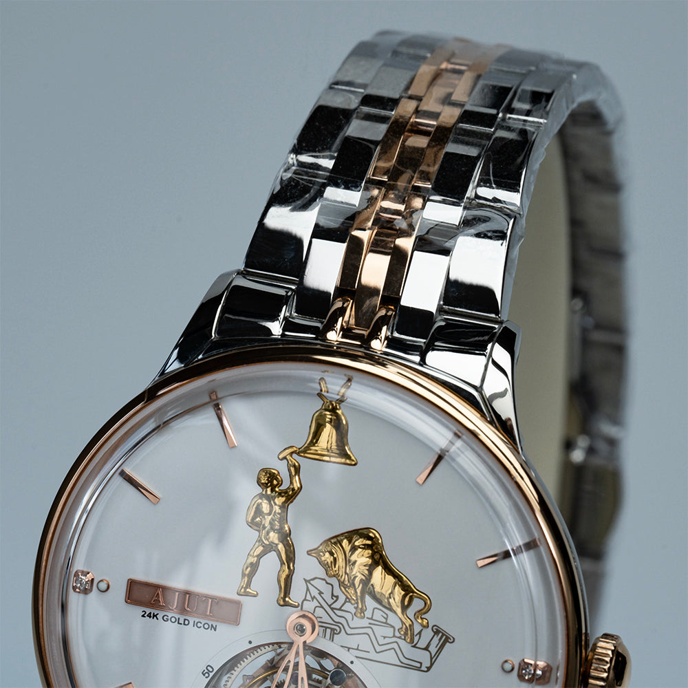 AJUT luxury automatic tourbillon movement watches for men mechanical sun-patterned surface with 24K gold figures man watch 0375
