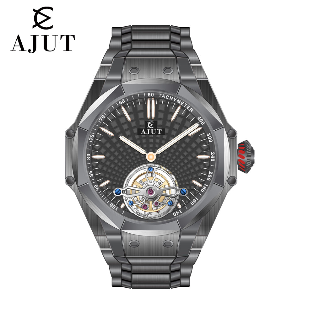 AJUT tourbillon watches man vintage automatic winding flying mechanical tourbillon watches for men hydraulic surface luxury 0383