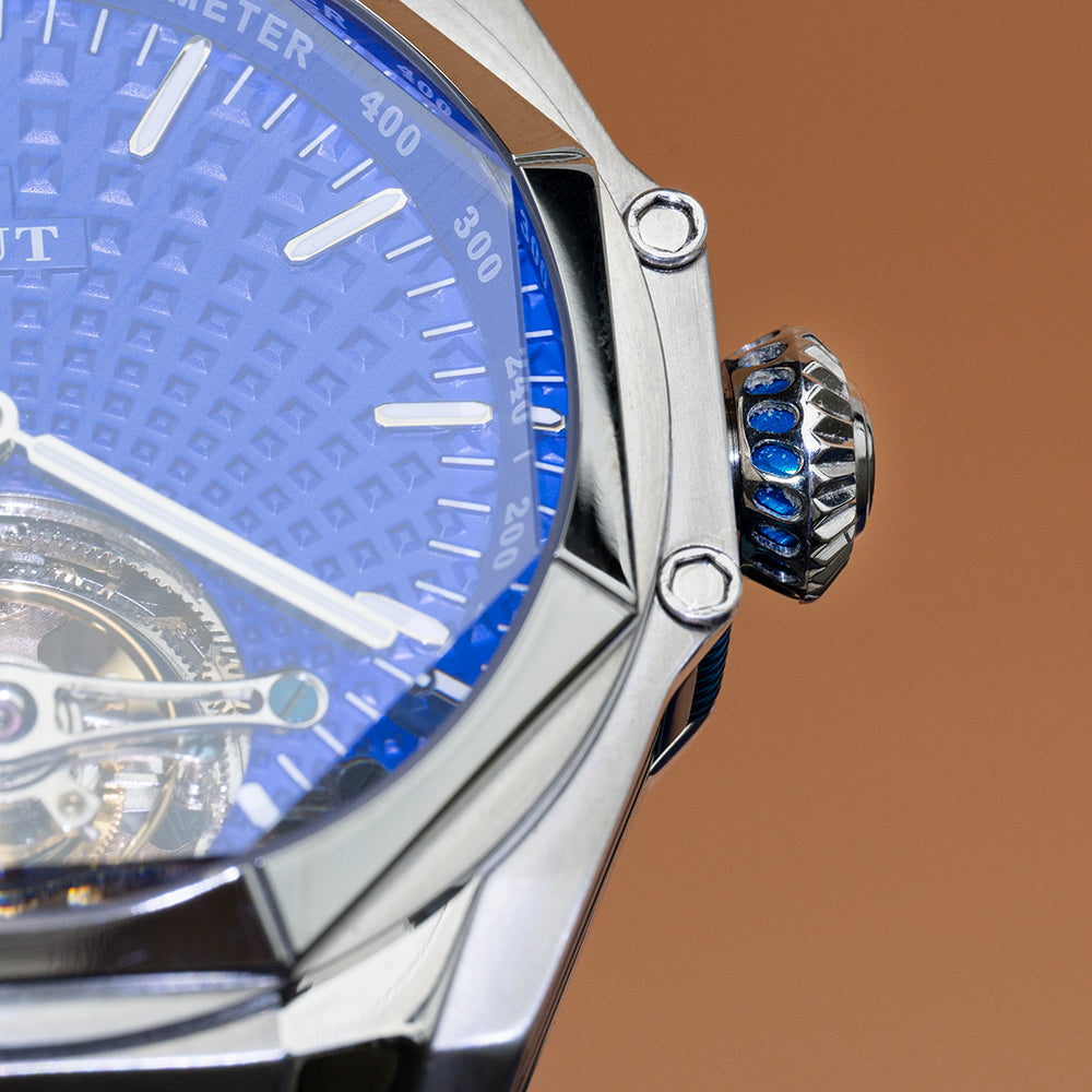 AJUT Automatic Tourbillon Movement Watch Man Sapphire Mirror Hydraulic Surface Simple Watches for men Blue Vintage 0383
