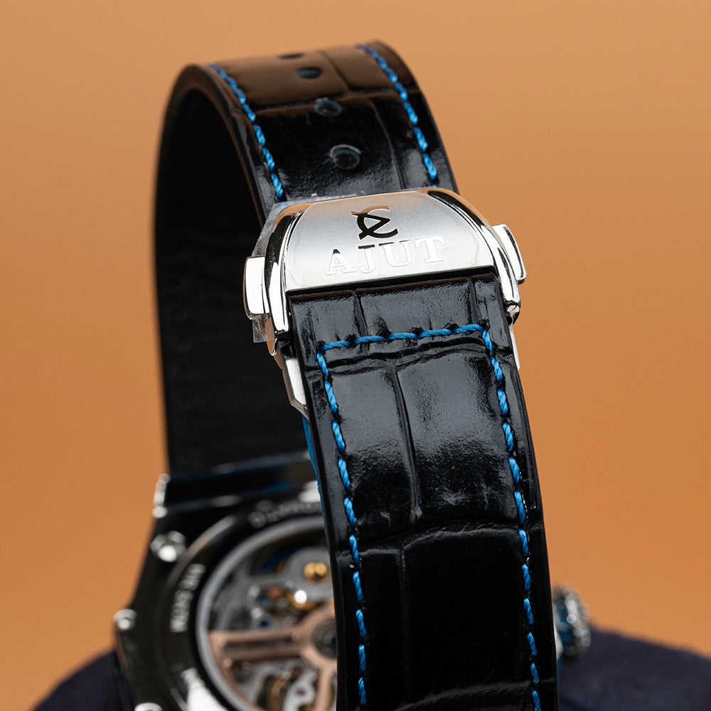 AJUT Automatic Tourbillon Movement Watch Man Sapphire Mirror Hydraulic Surface Simple Watches for men Blue Vintage 0383