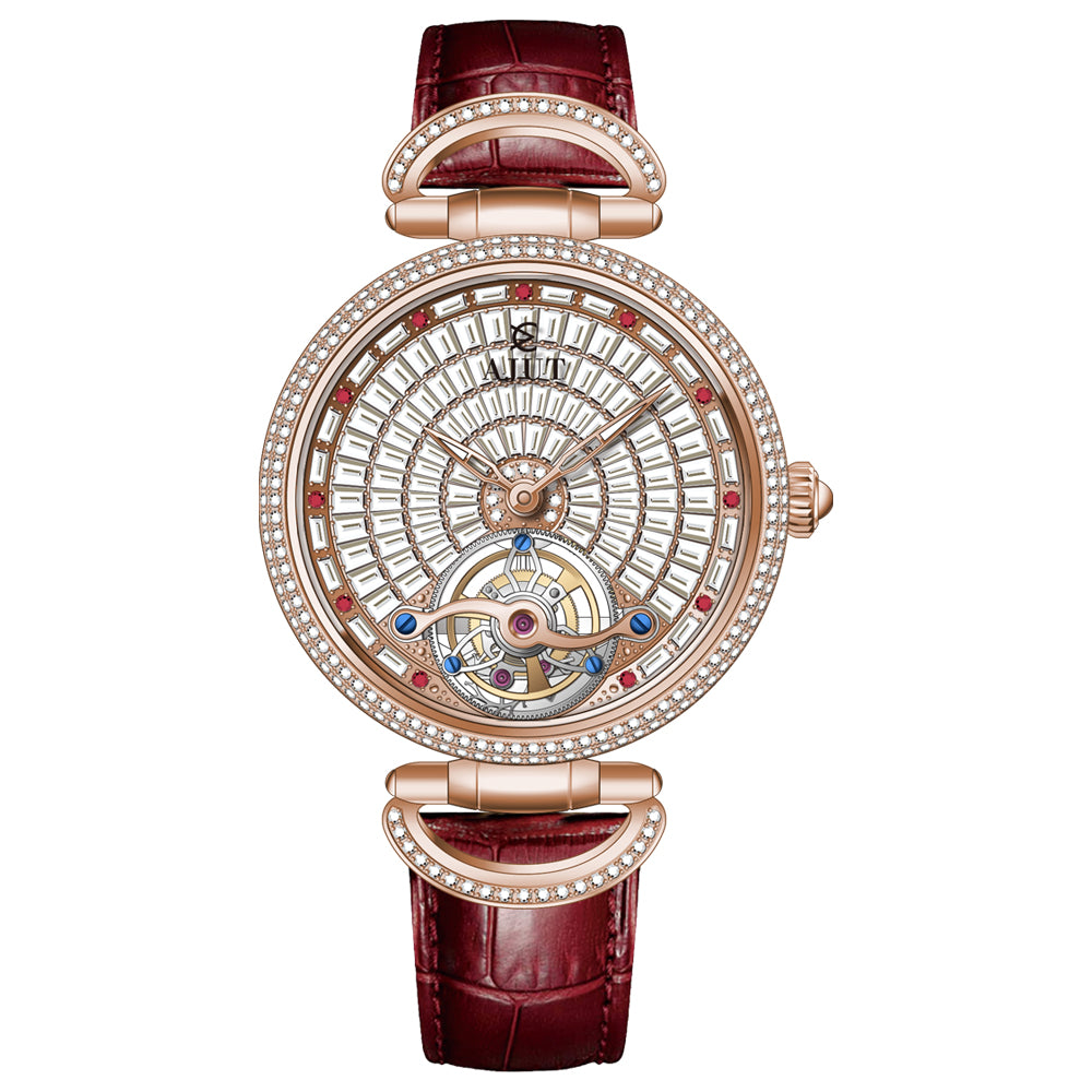 AJUT Automatic Tourbillon Movement Women Watches Sapphire Full Diamond Self Winding Mechanical Ladies Watch Luxury Fashion 0397L