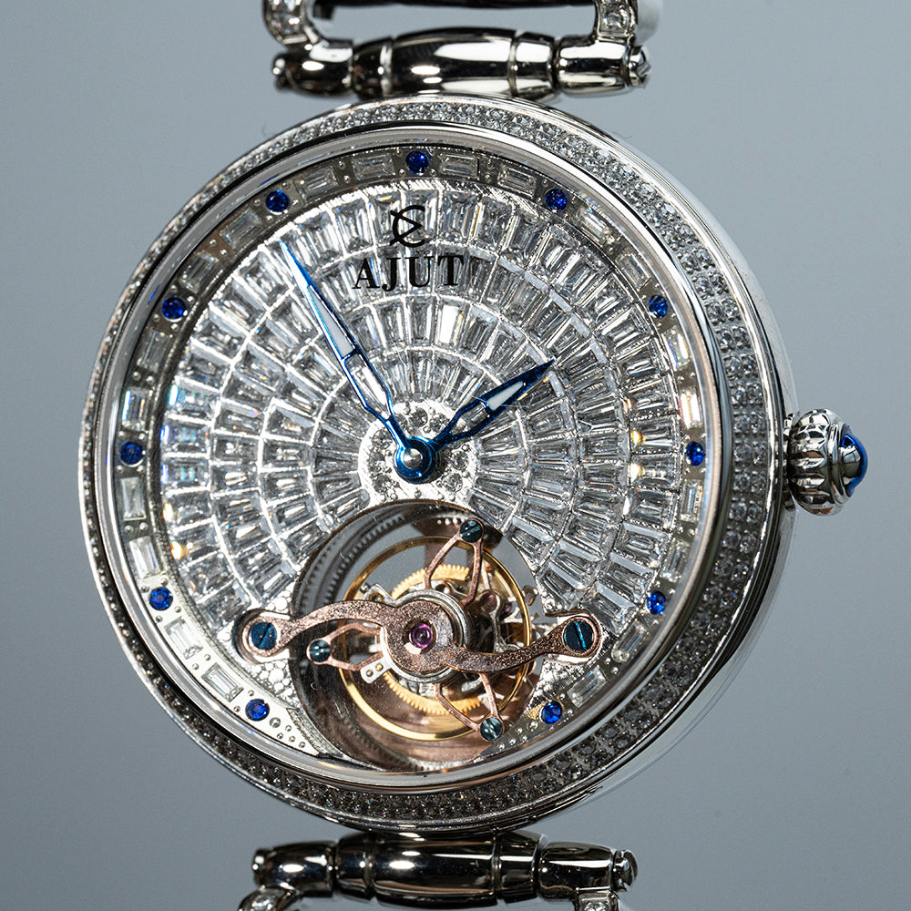 AJUT Automatic Tourbillon Movement Women Watches Sapphire Full Diamond Self Winding Mechanical Ladies Watch Luxury Fashion 0397L