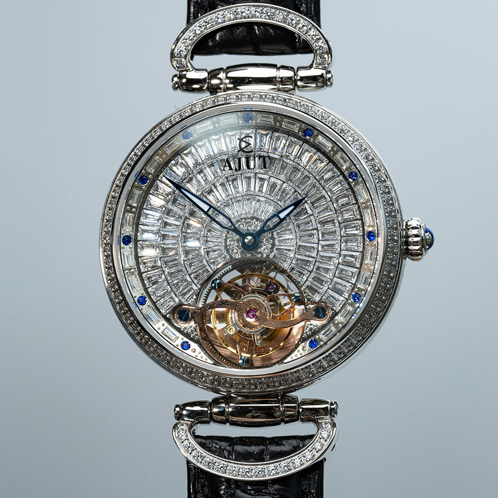 AJUT Automatic Tourbillon Movement Women Watches Sapphire Full Diamond Self Winding Mechanical Ladies Watch Luxury Fashion 0397L