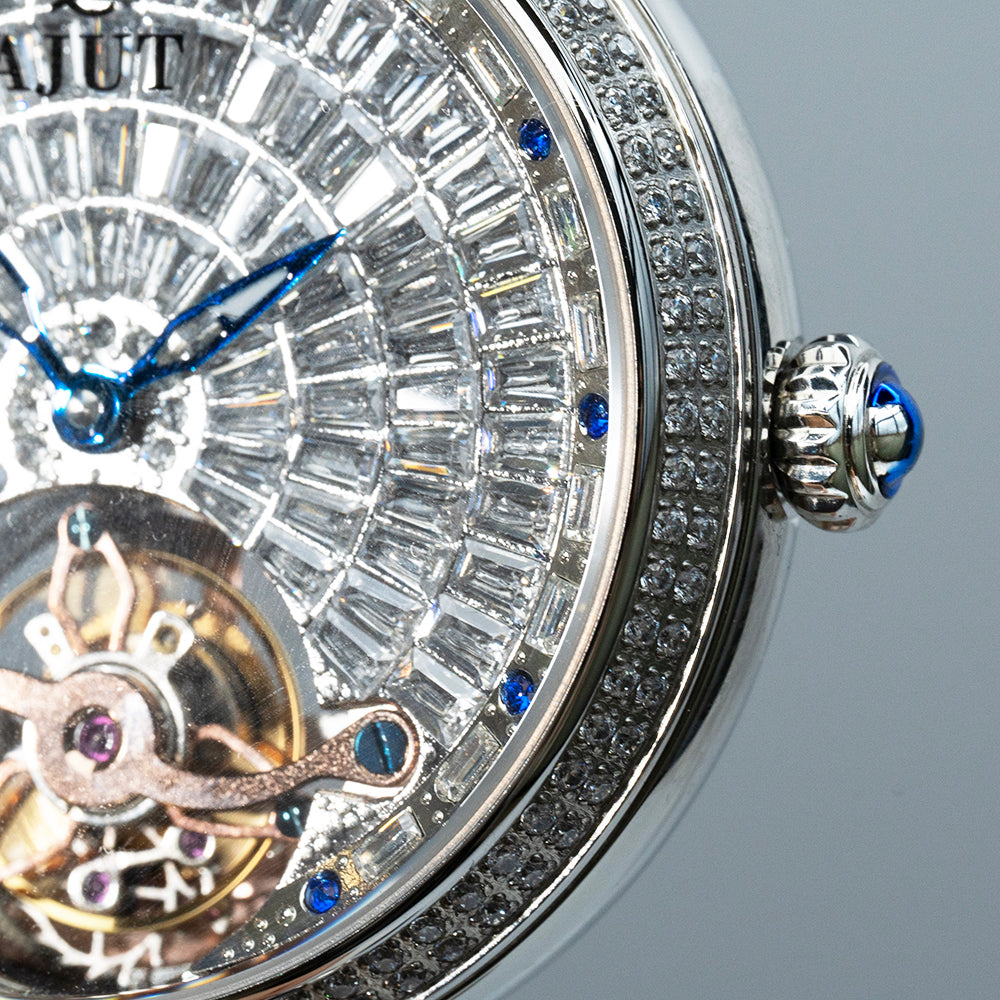 AJUT Automatic Tourbillon Movement Women Watches Sapphire Full Diamond Self Winding Mechanical Ladies Watch Luxury Fashion 0397L