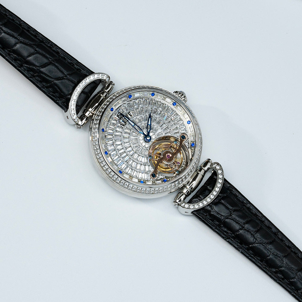AJUT Automatic Tourbillon Movement Women Watches Sapphire Full Diamond Self Winding Mechanical Ladies Watch Luxury Fashion 0397L