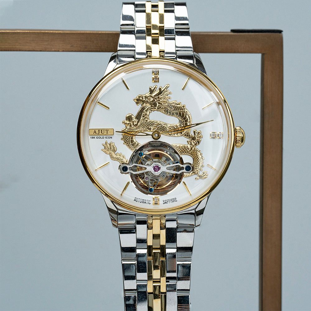 AJUT Automatic Tourbillon Movement Men Watch Sapphire Mirror Dragon Dial Mechanical Watches For Men 0501