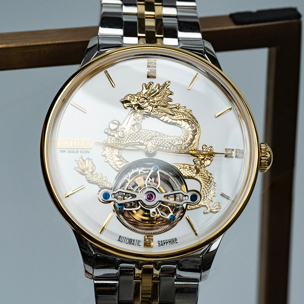 AJUT Automatic Tourbillon Movement Men Watch Sapphire Mirror Dragon Dial Mechanical Watches For Men 0501