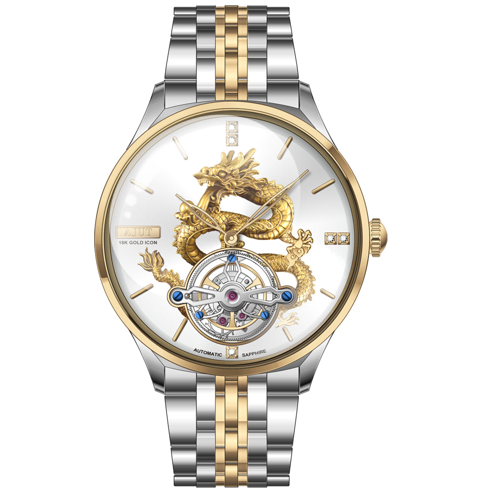 AJUT Automatic Tourbillon Movement Men Watch Sapphire Mirror Dragon Dial Mechanical Watches For Men 0501