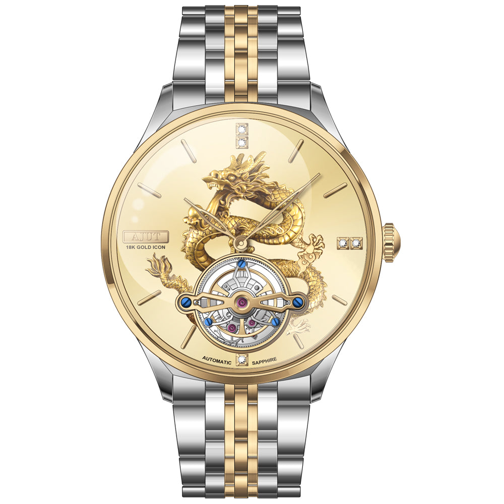 AJUT Automatic Tourbillon Movement Men Watch Sapphire Mirror Dragon Dial Mechanical Watches For Men 0501