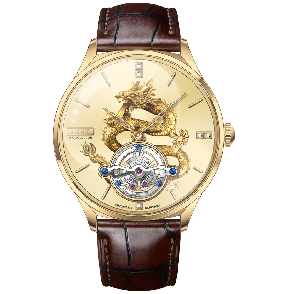 AJUT Automatic Tourbillon Movement Men Watch Sapphire Mirror Dragon Dial Mechanical Watches For Men 0501
