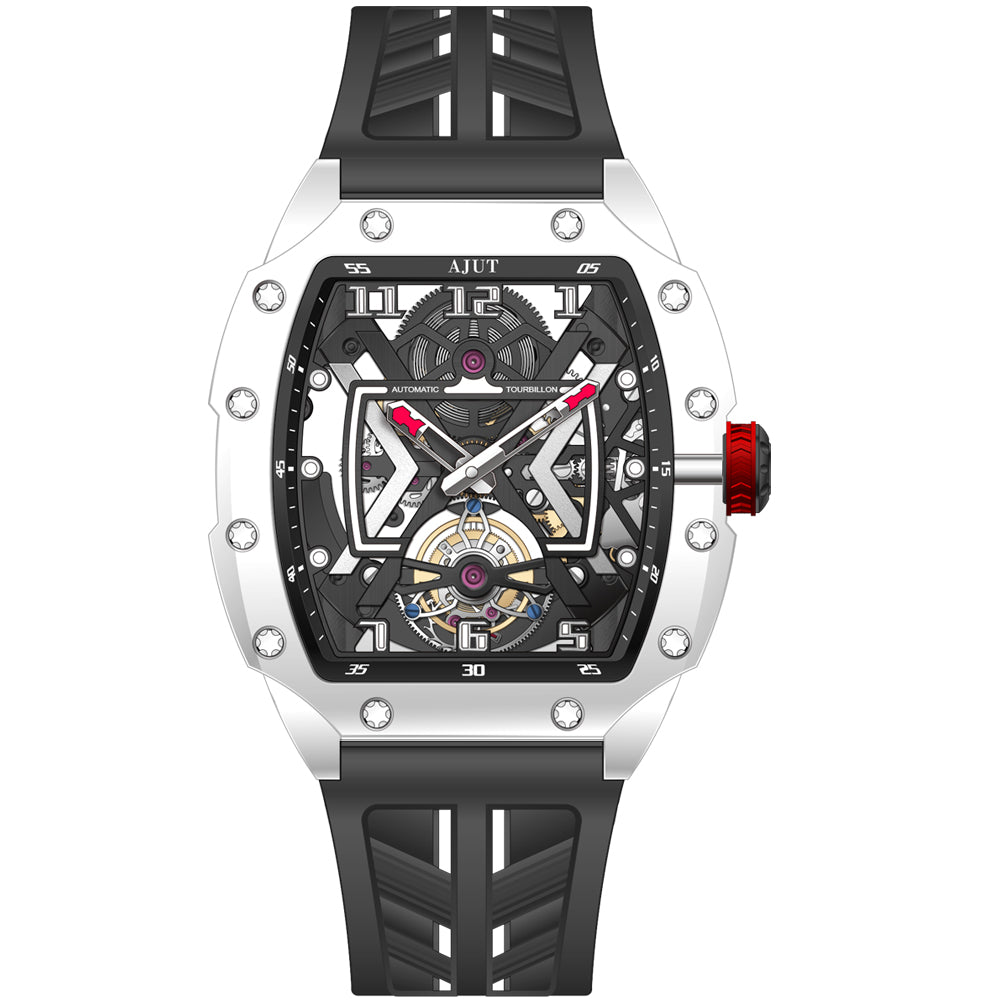 AJUT Crystal Automatic Tourbillon Mechanical Movement Watches For Men Luxury Skeleton Wristwatch Fashion 0506