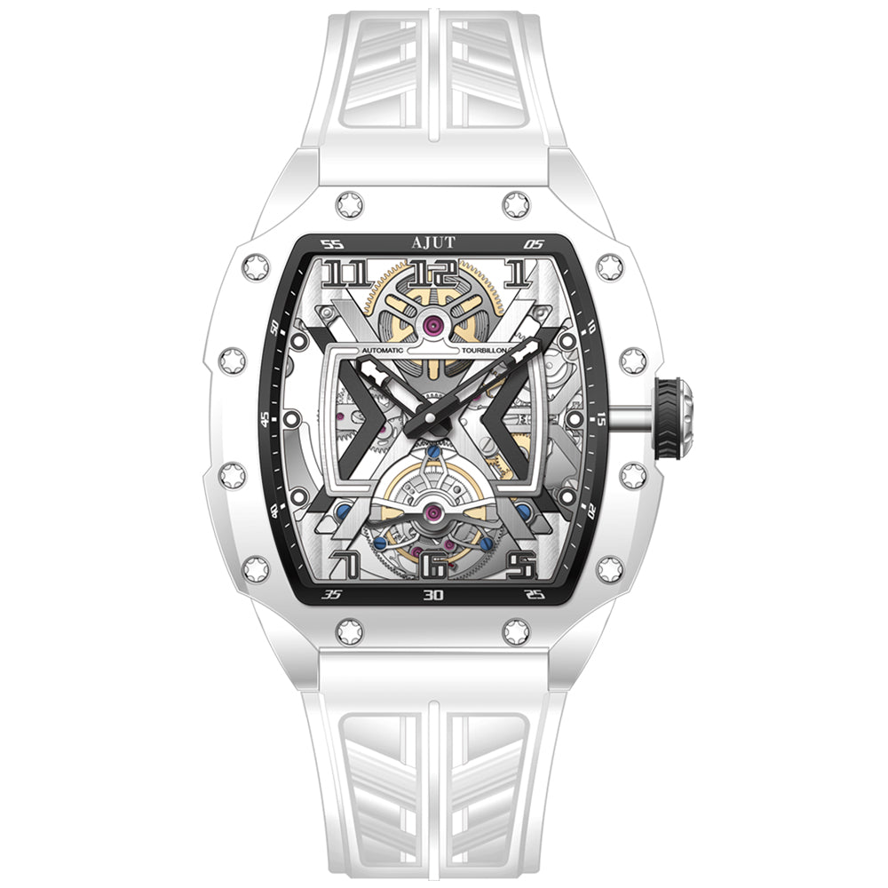 AJUT Crystal Automatic Tourbillon Mechanical Movement Watches For Men Luxury Skeleton Wristwatch Fashion 0506