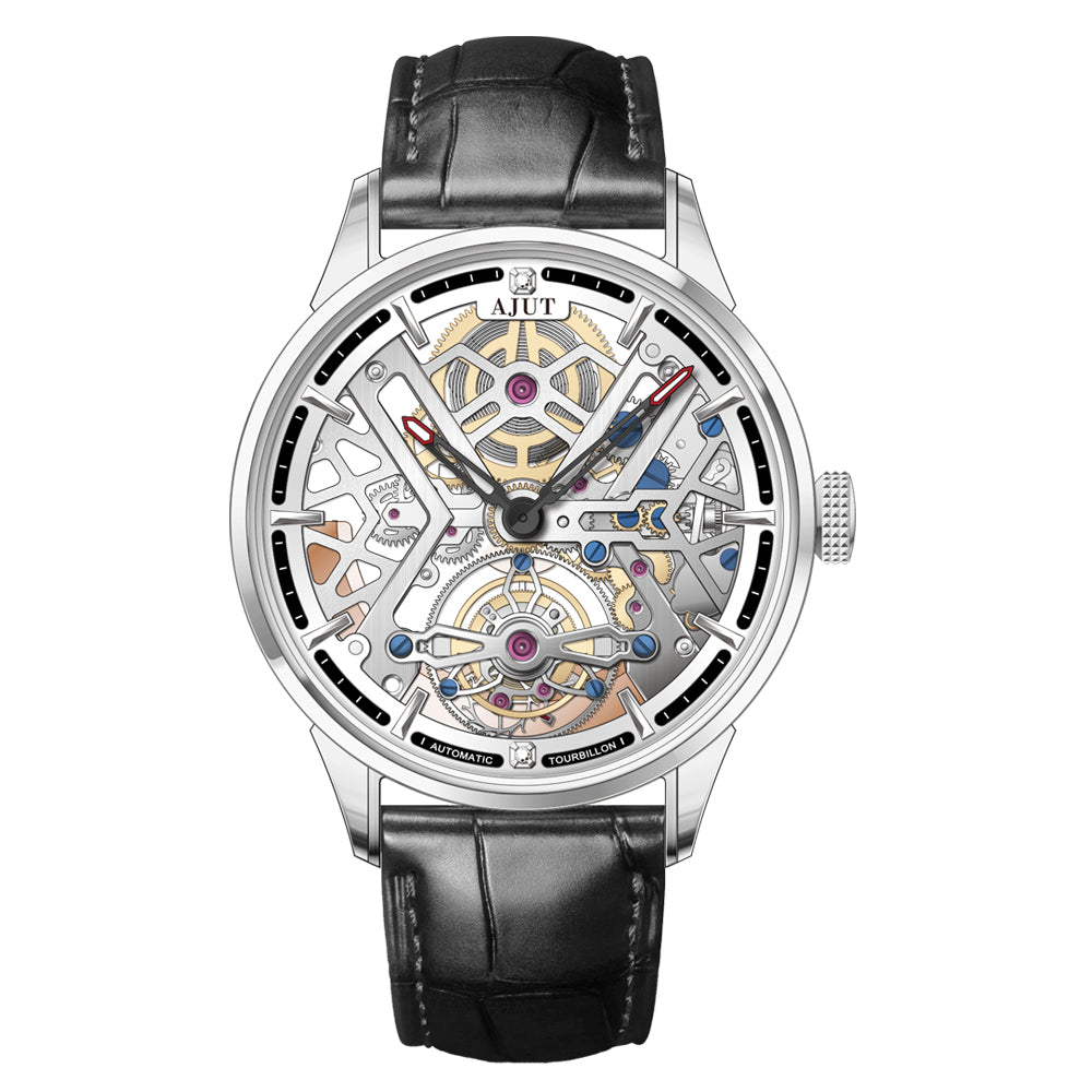 AJUT automatic tourbillon mechanical skeleton mens watch sapphire mirror waterproof hollow luxury man wristwatches 0508