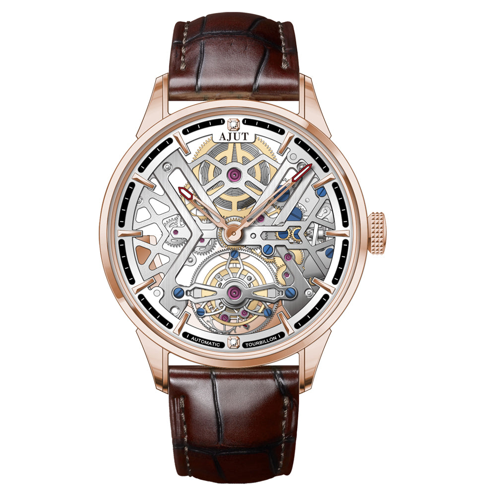 AJUT automatic tourbillon mechanical skeleton mens watch sapphire mirror waterproof hollow luxury man wristwatches 0508