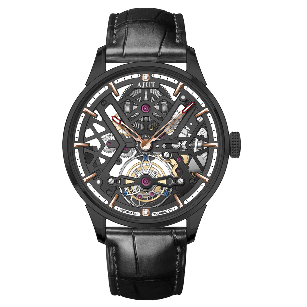 AJUT automatic tourbillon mechanical skeleton mens watch sapphire mirror waterproof hollow luxury man wristwatches 0508