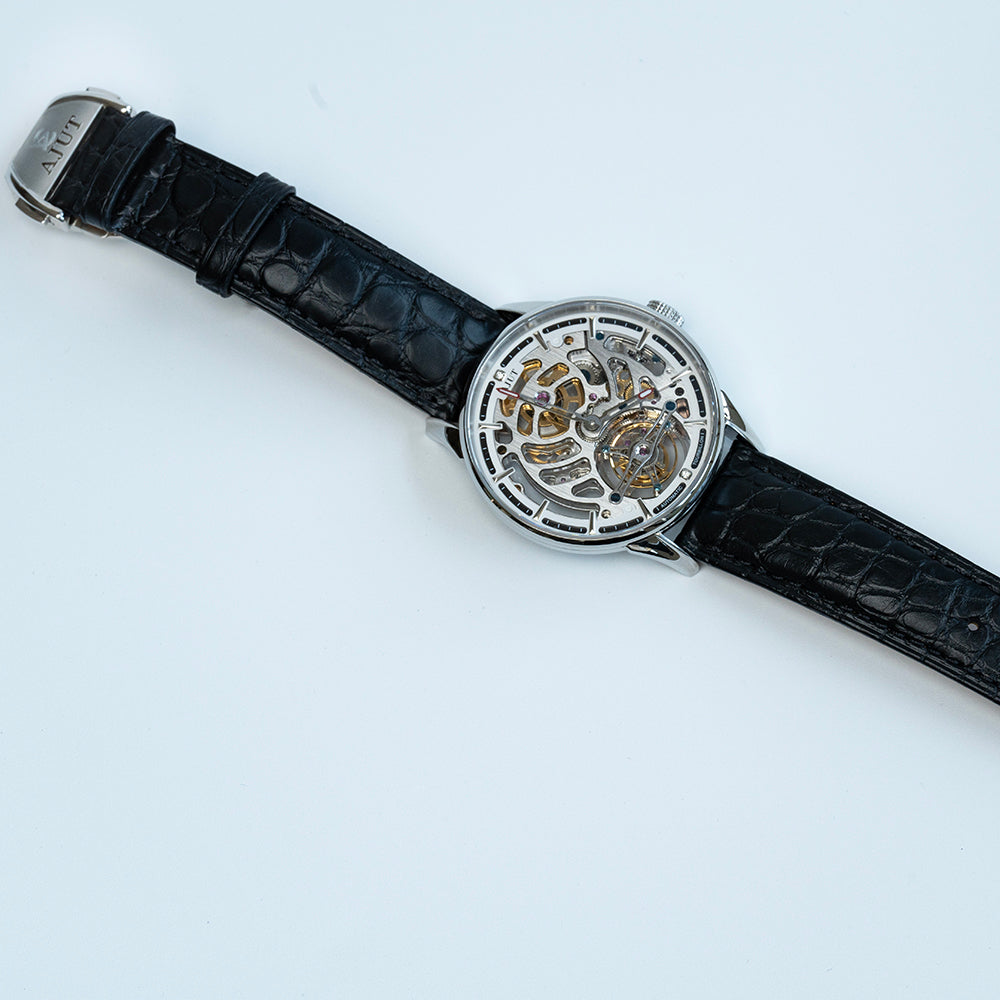 AJUT automatic tourbillon mechanical skeleton mens watch sapphire mirror waterproof hollow luxury man wristwatches 0508