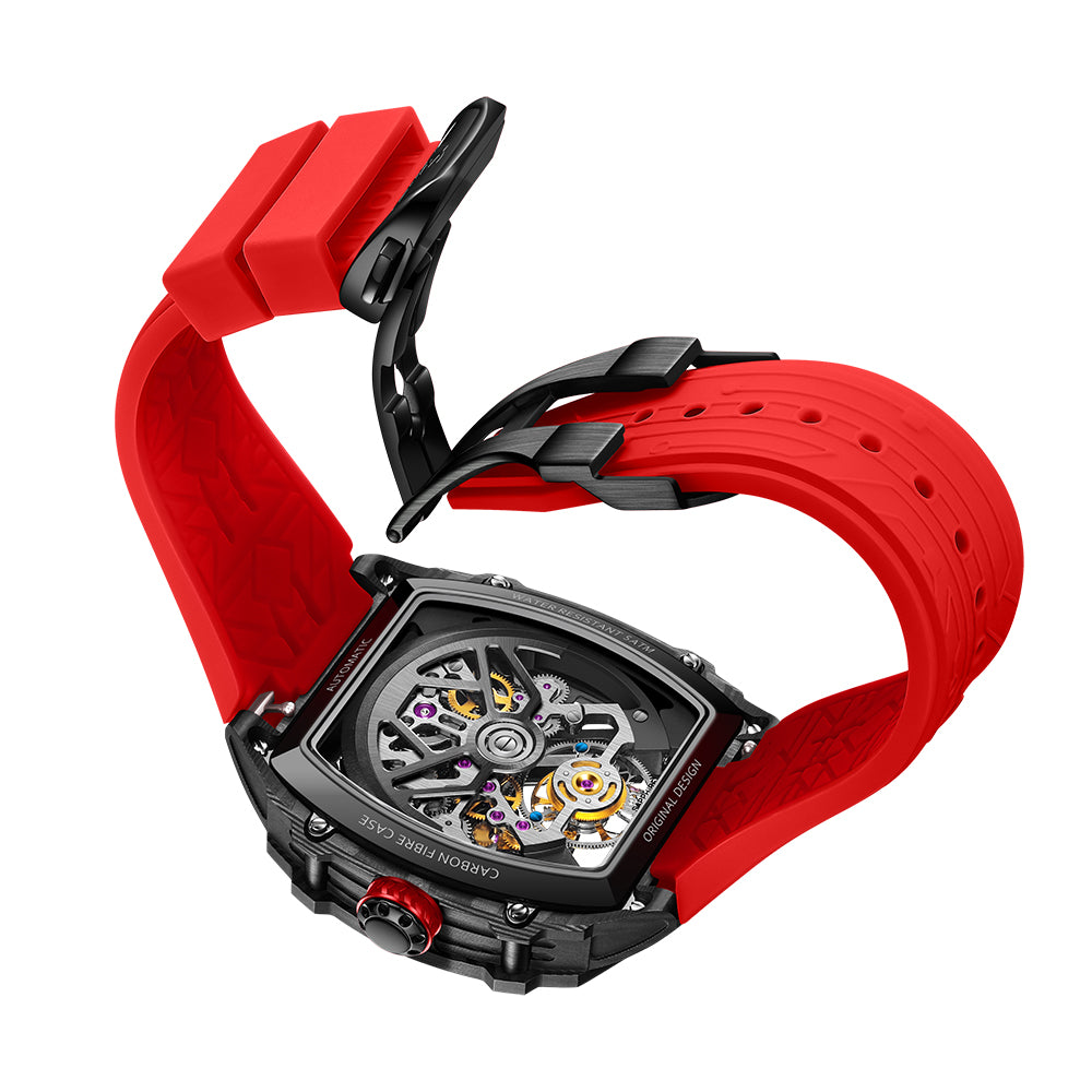 AJUT Automatic Tourbillon Movement Men's Watch Sapphire Carbon Fiber Hollow Self Winding Mechanical Watches Men 0510