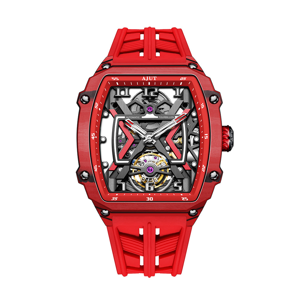 AJUT Automatic Tourbillon Movement Men's Watch Sapphire Carbon Fiber Hollow Self Winding Mechanical Watches Men 0510