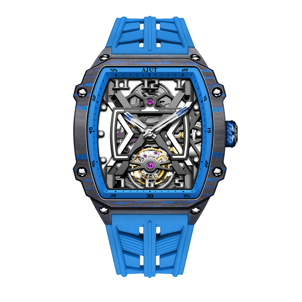 AJUT Automatic Tourbillon Movement Men's Watch Sapphire Carbon Fiber Hollow Self Winding Mechanical Watches Men 0510