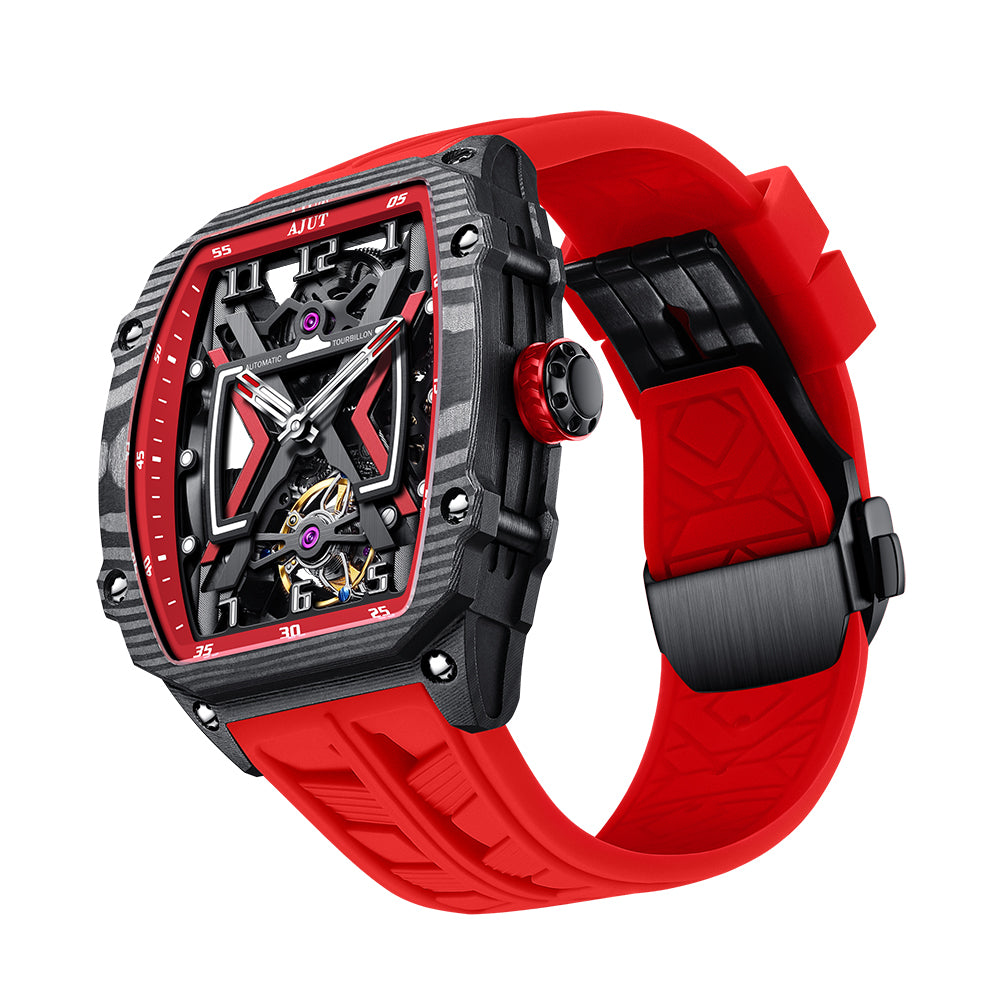 AJUT Automatic Tourbillon Movement Men's Watch Sapphire Carbon Fiber Hollow Self Winding Mechanical Watches Men 0510