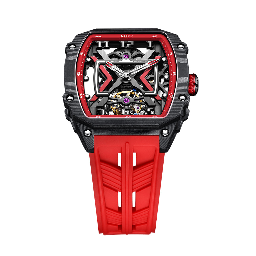 AJUT Automatic Tourbillon Movement Men's Watch Sapphire Carbon Fiber Hollow Self Winding Mechanical Watches Men 0510