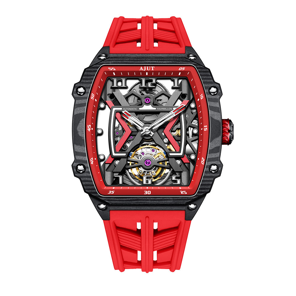 AJUT Automatic Tourbillon Movement Men's Watch Sapphire Carbon Fiber Hollow Self Winding Mechanical Watches Men 0510