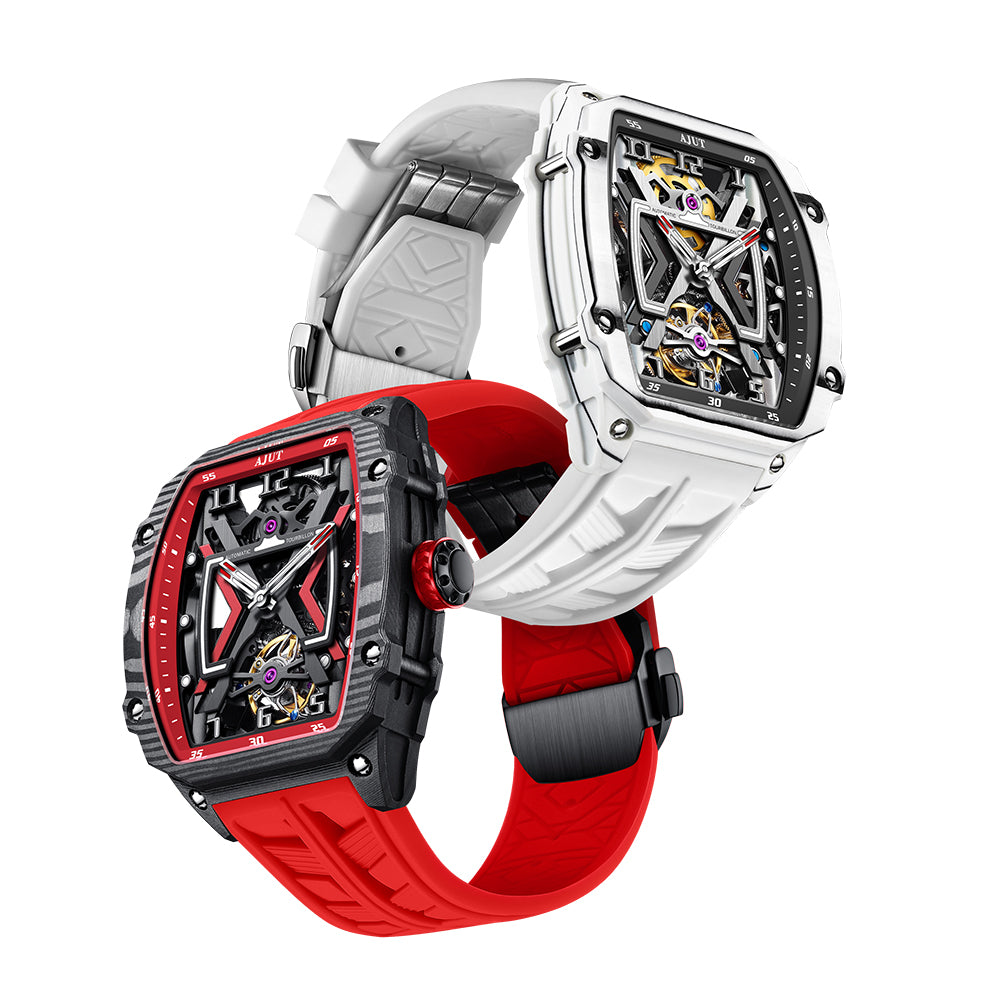 AJUT Automatic Tourbillon Movement Men's Watch Sapphire Carbon Fiber Hollow Self Winding Mechanical Watches Men 0510