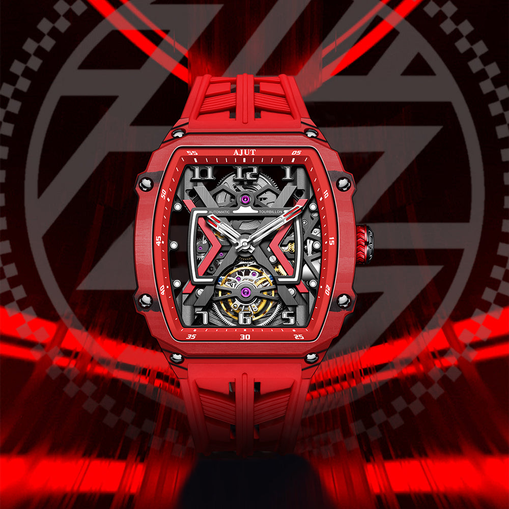 AJUT Automatic Tourbillon Movement Men's Watch Sapphire Carbon Fiber Hollow Self Winding Mechanical Watches Men 0510