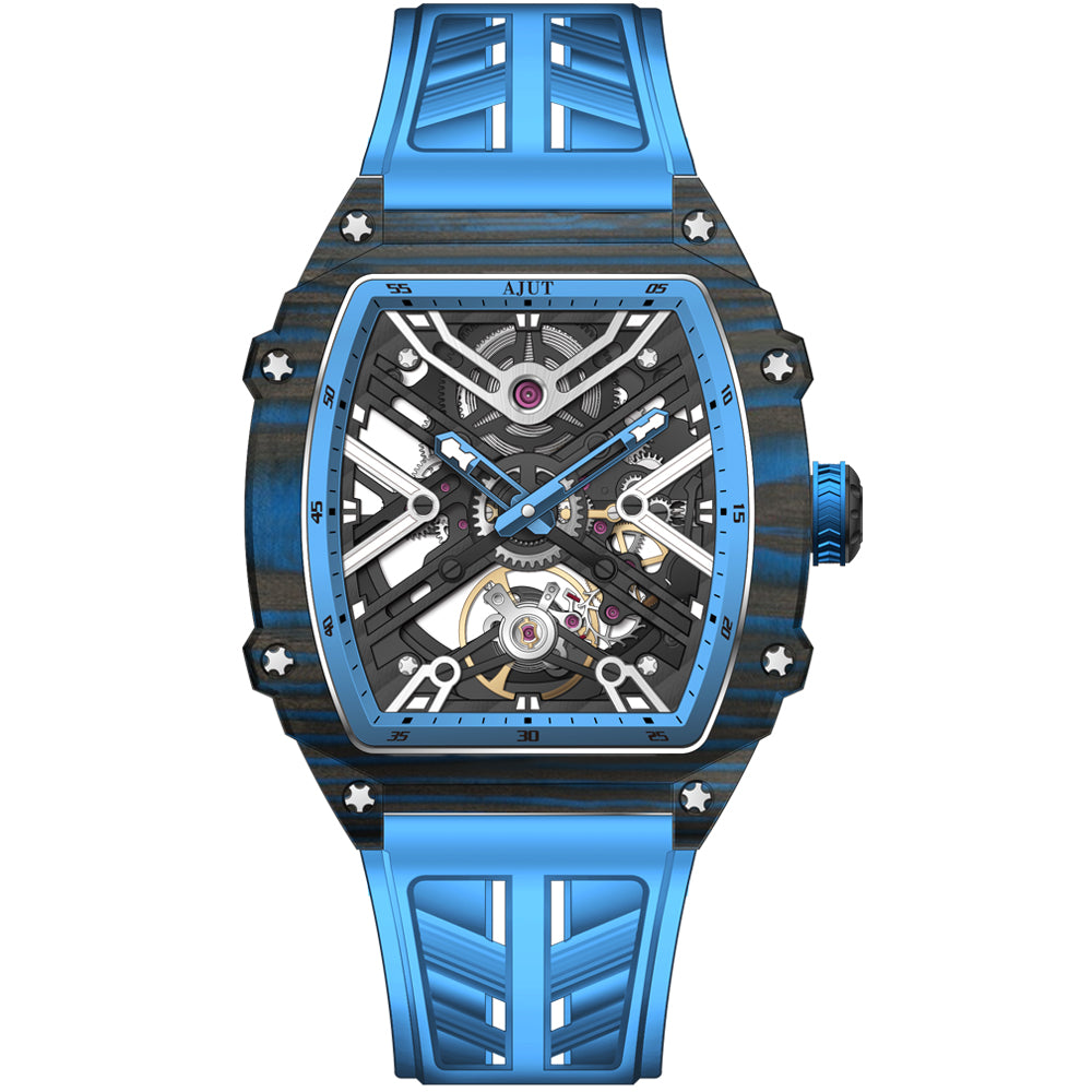 AJUT Carbon Fiber Automatic Watch For Men Self Manual Mechanical Sapphire Man Watches Skeleton Dial 0519
