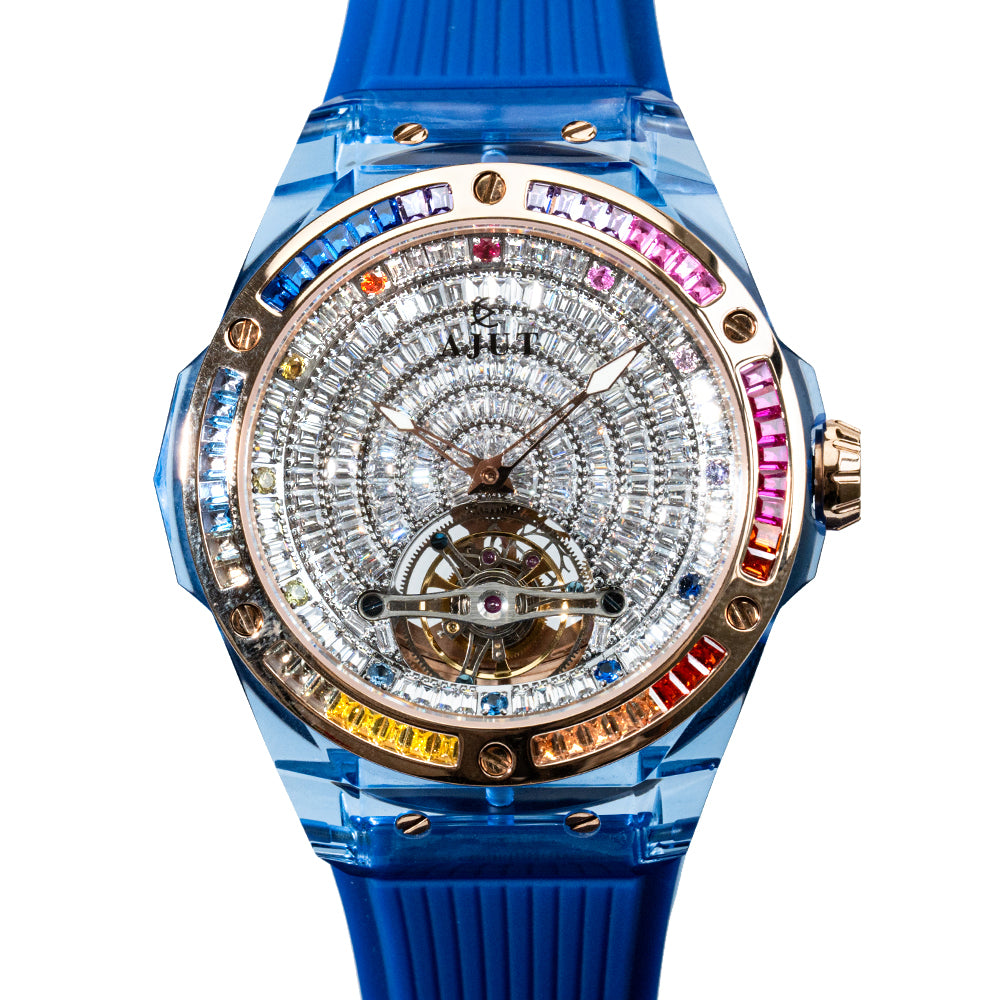 AJUT Automatic Tourbillon Crystal Case Watch Men Sapphire Mirror Square Diamond Surface Flying Mechanical Wristwatches 0521