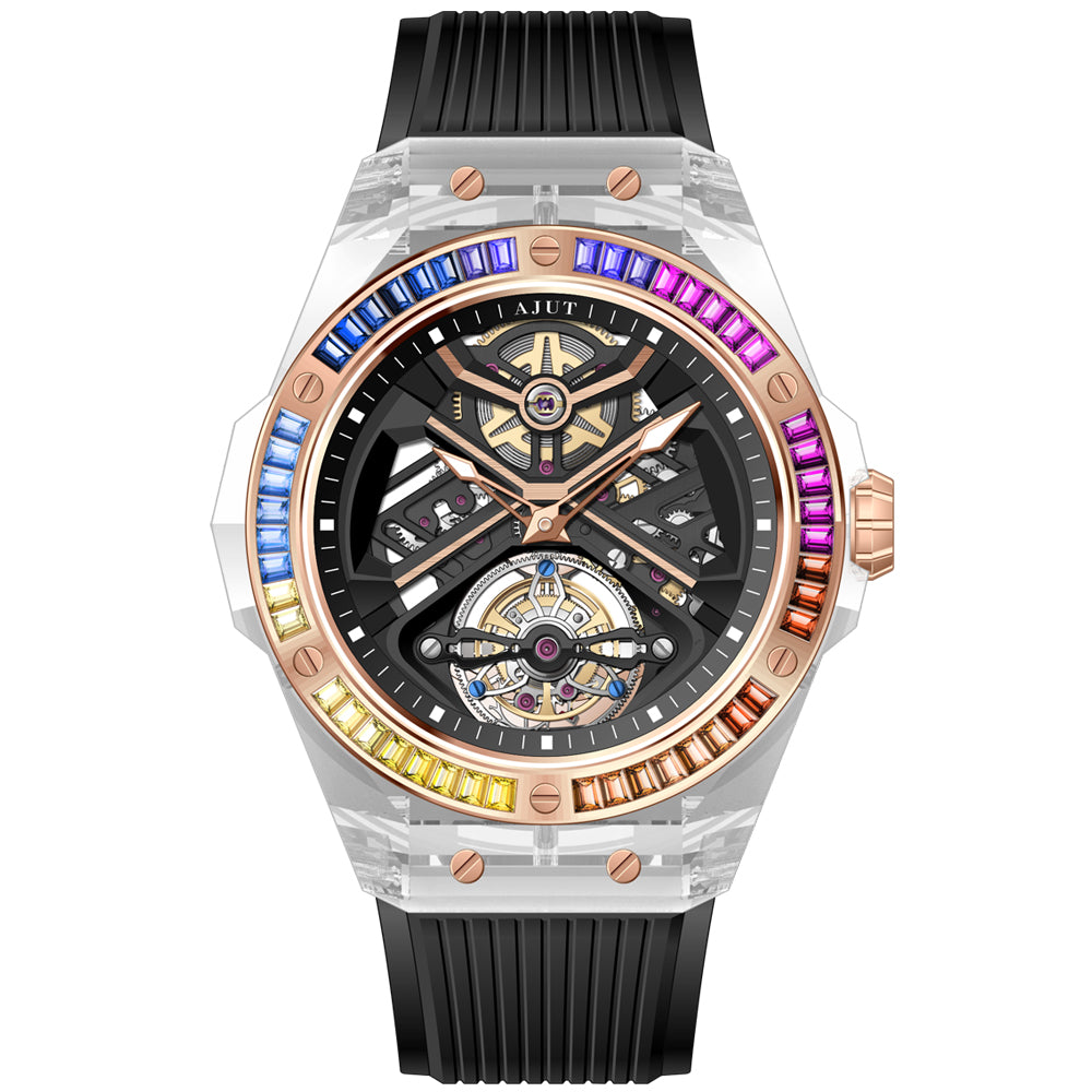 AJUT K9 transparent crystal case watches for men automatic tourbillon movement luxury man watch 0523