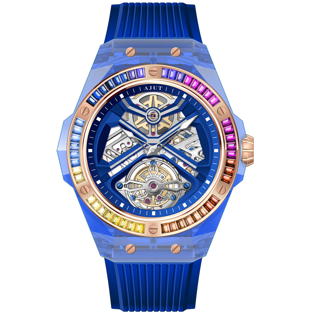 AJUT K9 transparent crystal case watches for men automatic tourbillon movement luxury man watch 0523