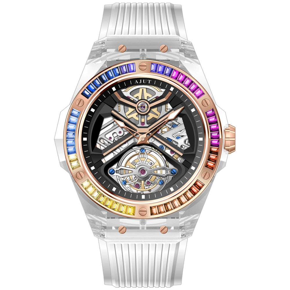 AJUT K9 transparent crystal case watches for men automatic tourbillon movement luxury man watch 0523