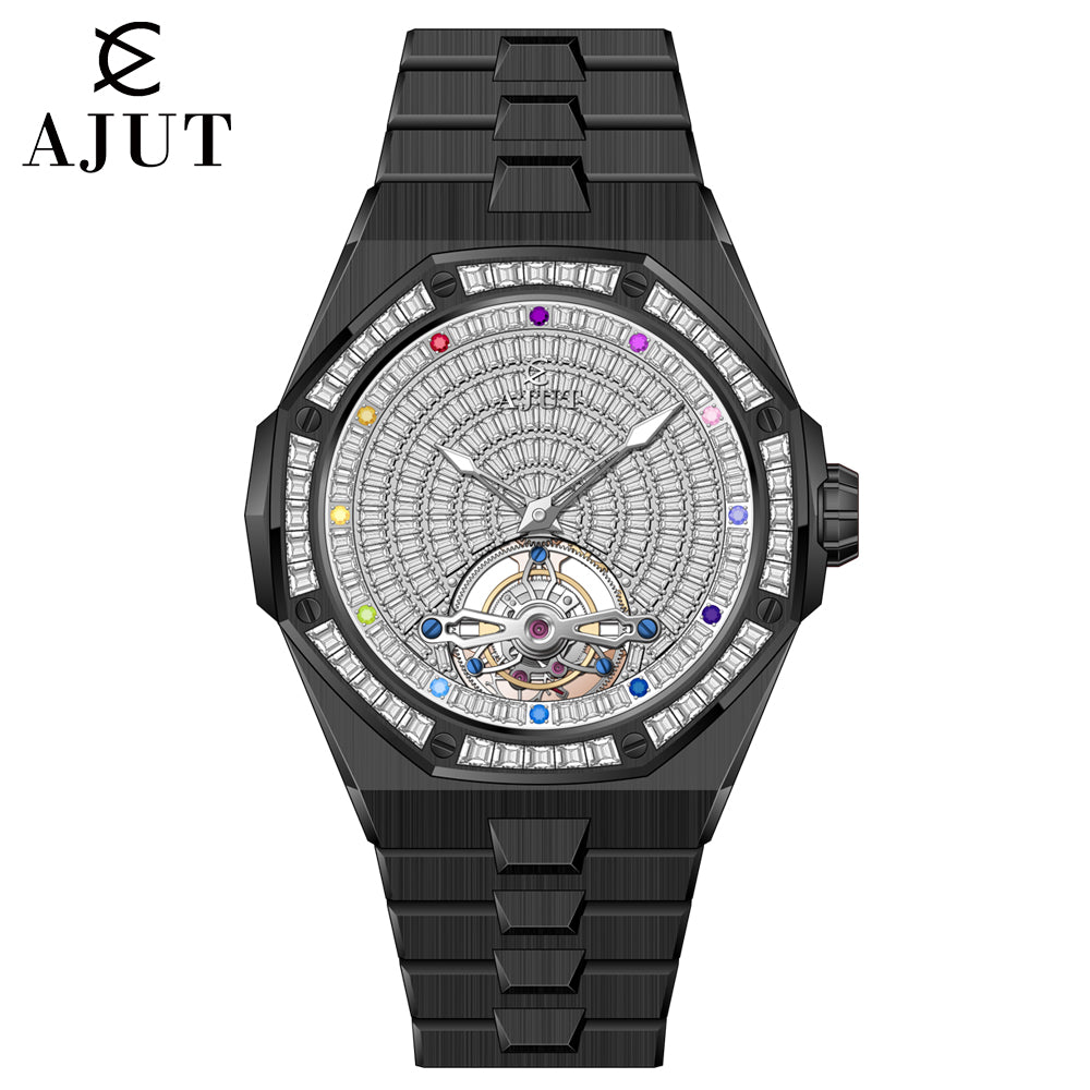 AJUT tourbillon automatic movement watches for man sapphire glass starry sky dial luxury flying mechanical Men's watch 0524